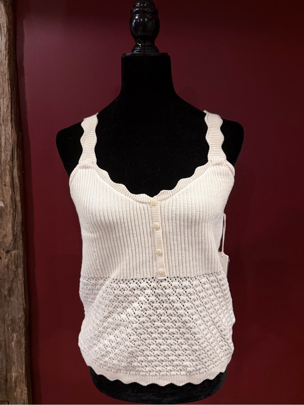 Another Love Cream Knit Scallop Tank Top